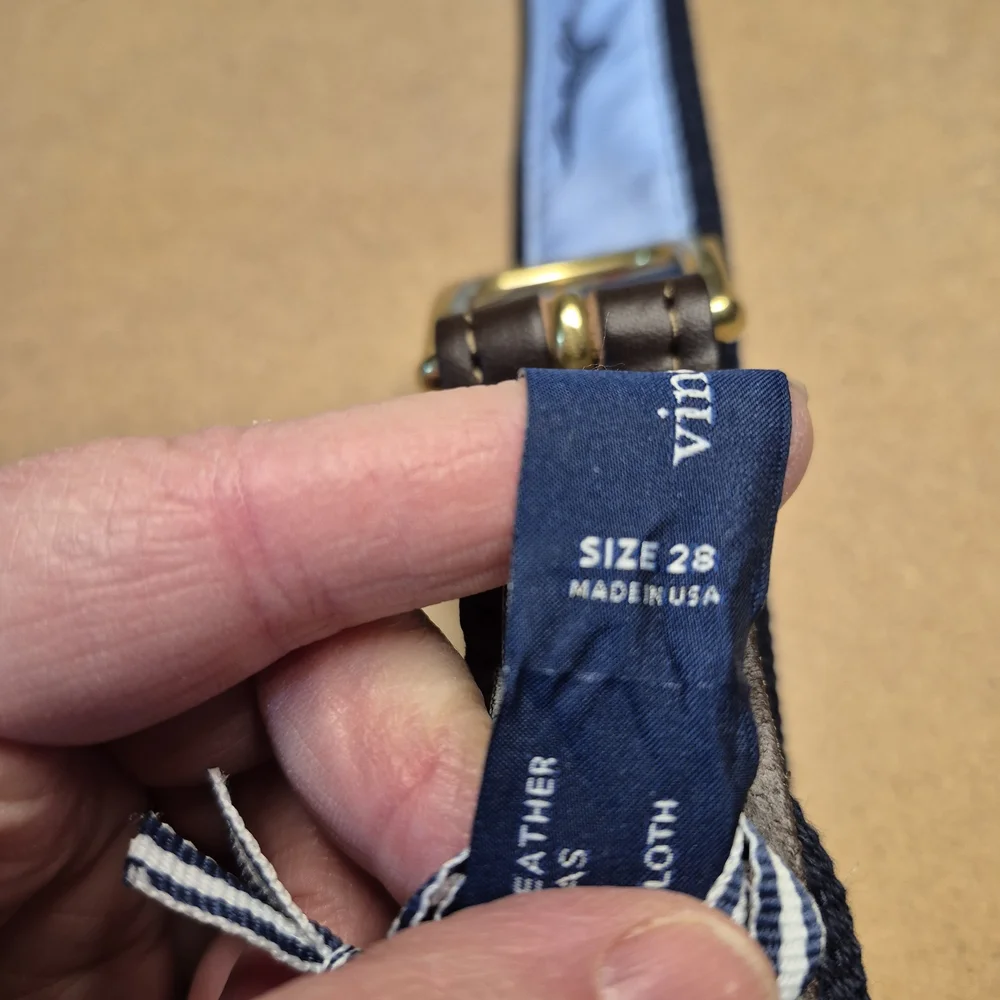Vineyard Vines Kids Blue and Brown Belt with Gold Buckle